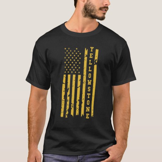 イエローストーン動揺して米国国旗 Tシャツ (正面)