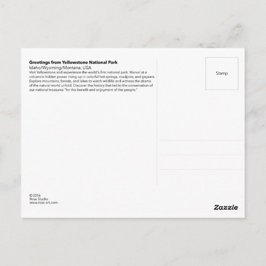 イエローストーン国立公園からの挨拶 ポストカード (裏面)