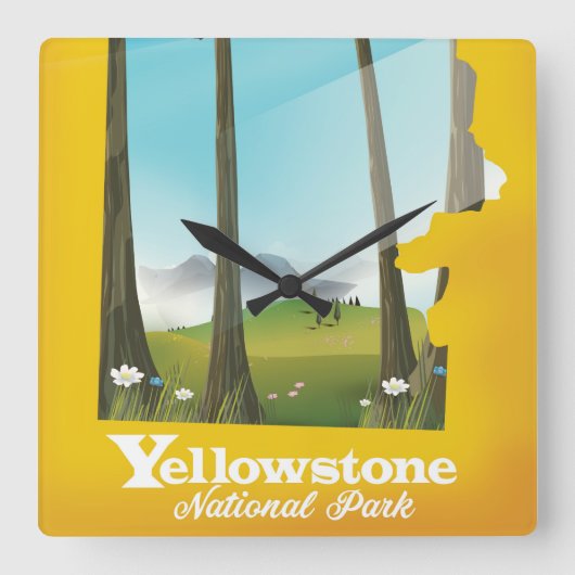 イエローストーン国立公園のバケーション ポスター スクエア壁時計 (正面)
