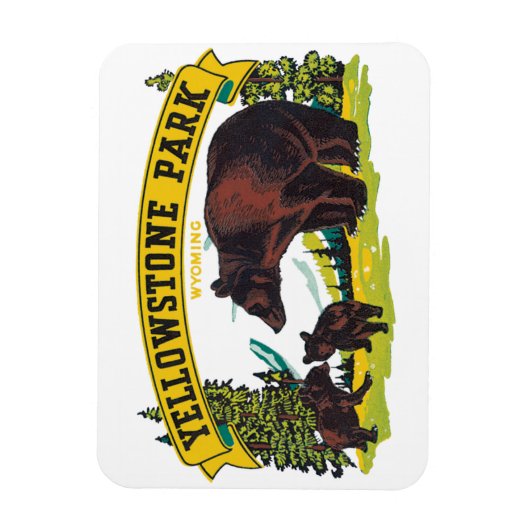 イエローストーン国立公園のヴィンテージのヒグマ マグネット (縦)