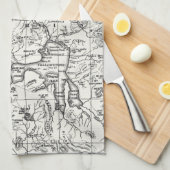 イエローストーン国立公園のヴィンテージの地図 キッチンタオル (四つ折り)