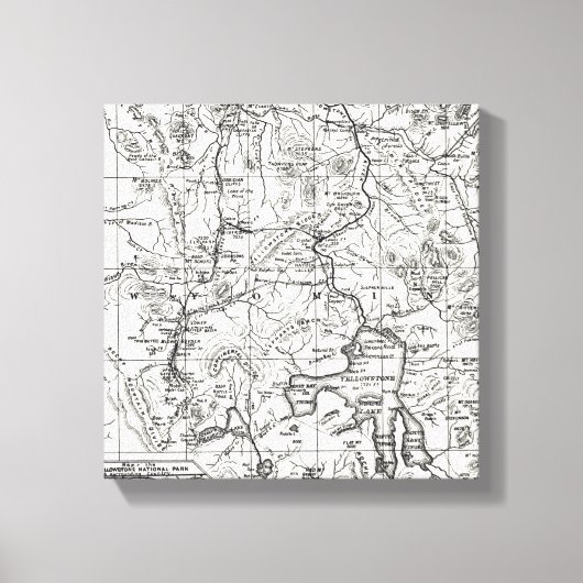 イエローストーン国立公園のヴィンテージの地図 キャンバスプリント (正面)