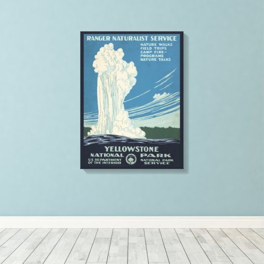 イエローストーン国立公園の旅行ポスター キャンバスプリント (インサイチュ (ウッドフロア))