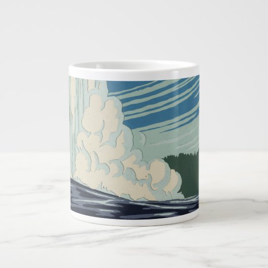 イエローストーン国立公園の旅行ポスター ジャンボコーヒーマグカップ (正面)