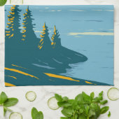 イエローストーン国立公園イエローストーン湖ヴィンテージ キッチンタオル (折り畳み)