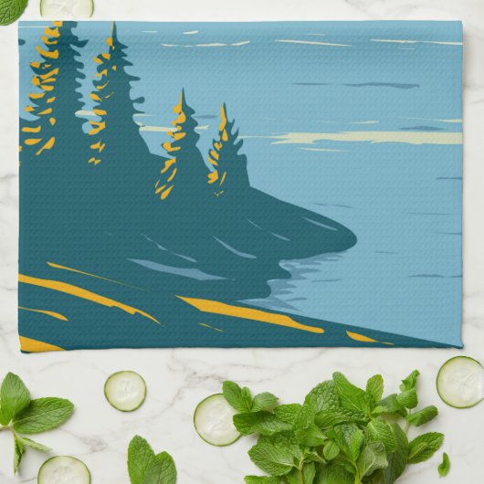 イエローストーン国立公園イエローストーン湖ヴィンテージ キッチンタオル (折り畳み)