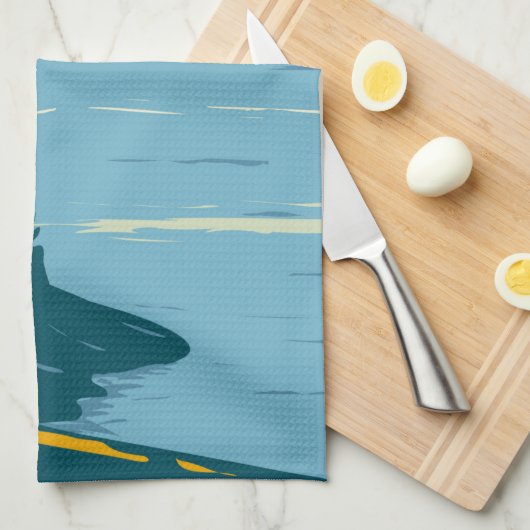 イエローストーン国立公園イエローストーン湖ヴィンテージ キッチンタオル (四つ折り)