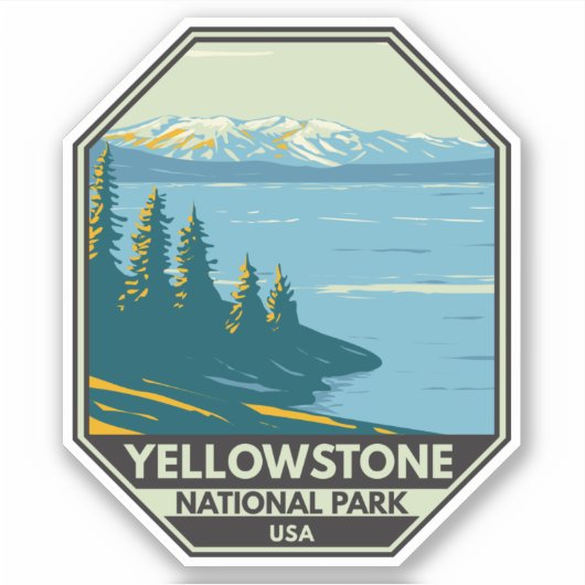 イエローストーン国立公園イエローストーン湖ヴィンテージ シール (正面)