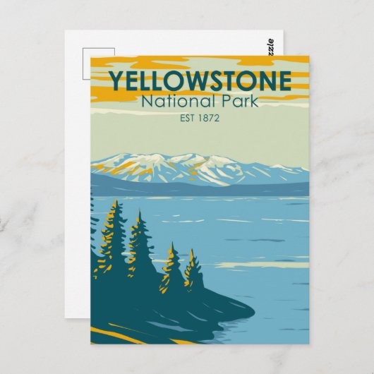 イエローストーン国立公園イエローストーン湖ヴィンテージ ポストカード (正面/裏面)