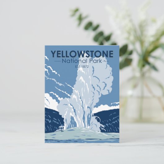 イエローストーン国立公園オールド忠実ヴィンテージ ポストカード (スタンド正面)