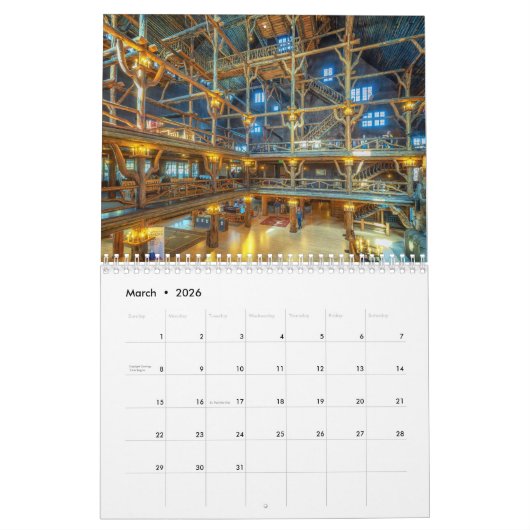 イエローストーン国立公園カレンダー カレンダー (3月 2026)