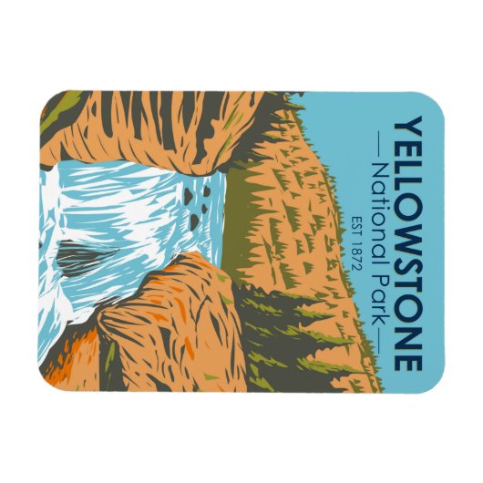 イエローストーン国立公園ファイアホール滝ヴィンテージ マグネット (横)