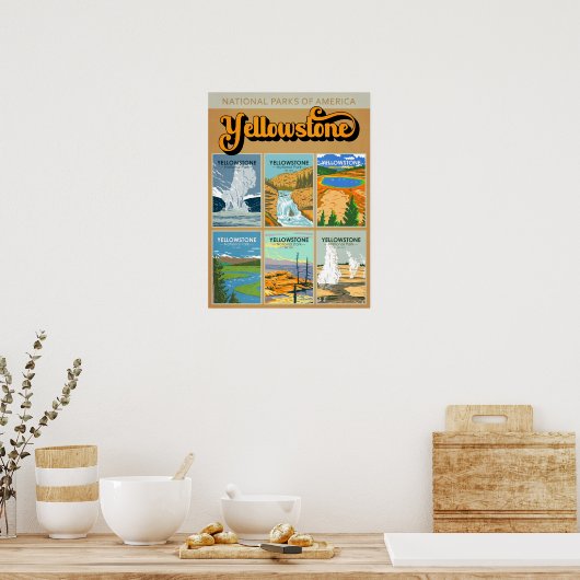 イエローストーン国立公園ランドマークコラージュ ポスター (キッチン)