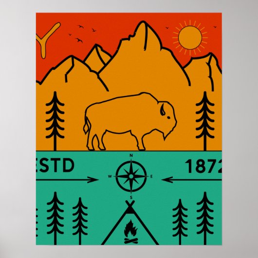 イエローストーン国立公園レトロワイオミングUSAビソン ポスター (正面)
