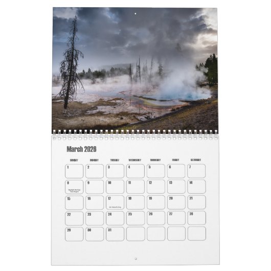 イエローストーン国立公園ワイオミング暦 カレンダー (3月 2026)