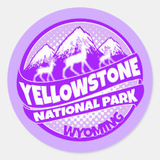 イエローストーン国立公園ワイオミンパープルステッカー ラウンドシール