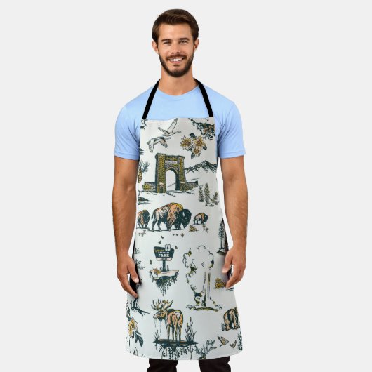 イエローストーン国立公園ワイルドライフパターン エプロン (着用した状態)