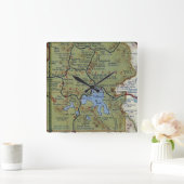 イエローストーン国立公園ヴィンテージの地図 スクエア壁時計 (ホーム)