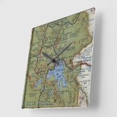 イエローストーン国立公園ヴィンテージの地図 スクエア壁時計 (傾斜)