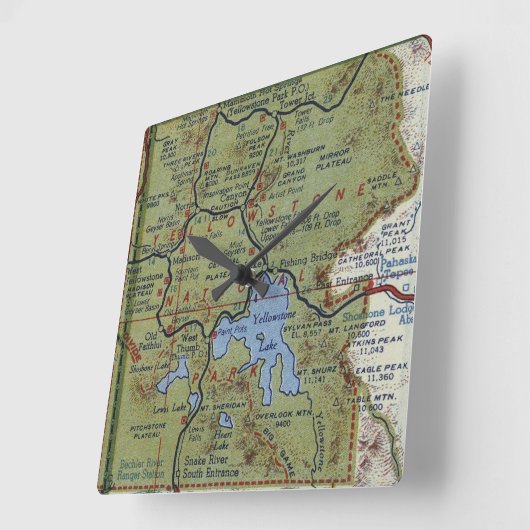 イエローストーン国立公園ヴィンテージの地図 スクエア壁時計 (傾斜)