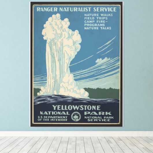イエローストーン国立公園ヴィンテージ旅行ポスター キャンバスプリント (インサイチュ (ウッドフロア))