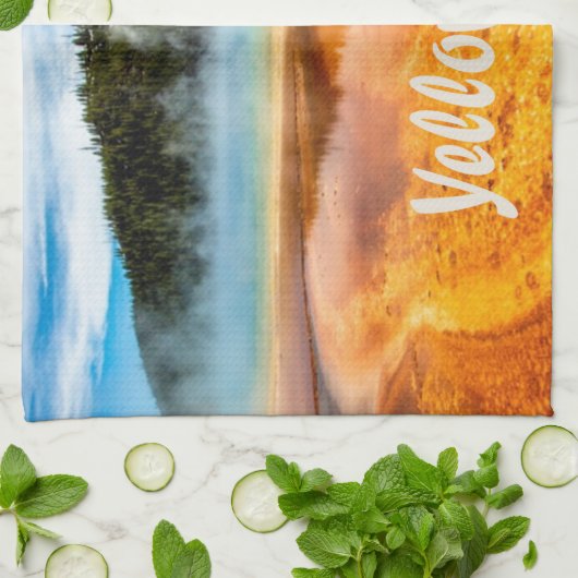 イエローストーン国立公園山自然動物 キッチンタオル (折り畳み)