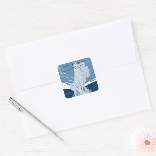 イエローストーン国立公園結婚レトロ スクエアシール (封筒)