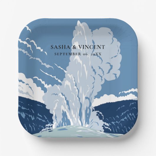 イエローストーン国立公園結婚レトロ ペーパープレート (正面)
