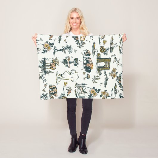 イエローストーン国立公園野生生物パターン フリースブランケット (インサイチュ)