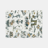 イエローストーン国立公園野生生物パターン フリースブランケット (正面(横))