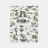 イエローストーン国立公園野生生物パターン フリースブランケット (正面)