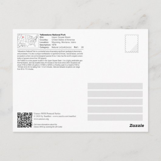 イエローストーン国立公園 – オールド忠実なゲーザー ポストカード (裏面)
