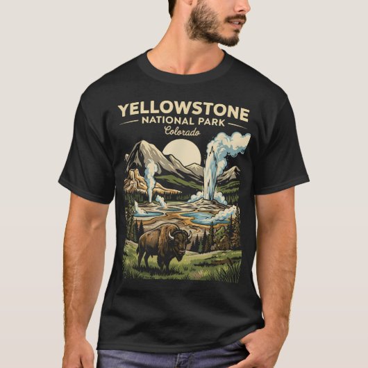 イエローストーン国立公園 ワイオミング ヴィンテージ Tシャツ (正面)