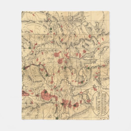 イエローストーン国立公園(1881年)のヴィンテージの地図 フリースブランケット (正面)