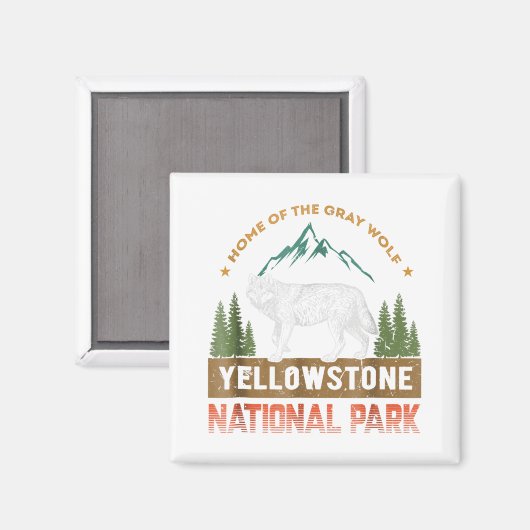 イエローストーン国立公園Tシャツウルフヴィンテージメンズ マグネット (正面/裏面)