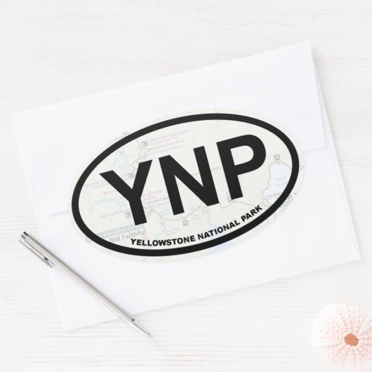 イエローストーン地図シール(黒文字) 楕円形シール (封筒)