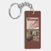 イエローストーン川のバイソンのヴィンテージ旅行ポスター キーホルダー (正面左)