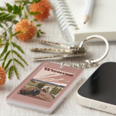 イエローストーン川のバイソンのヴィンテージ旅行ポスター キーホルダー (正面右)