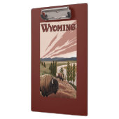 イエローストーン川のバイソンのヴィンテージ旅行ポスター クリップボード (左)