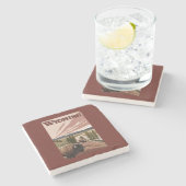 イエローストーン川のバイソンのヴィンテージ旅行ポスター ストーンコースター (横)