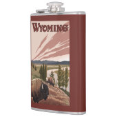 イエローストーン川のバイソンのヴィンテージ旅行ポスター フラスク (左)