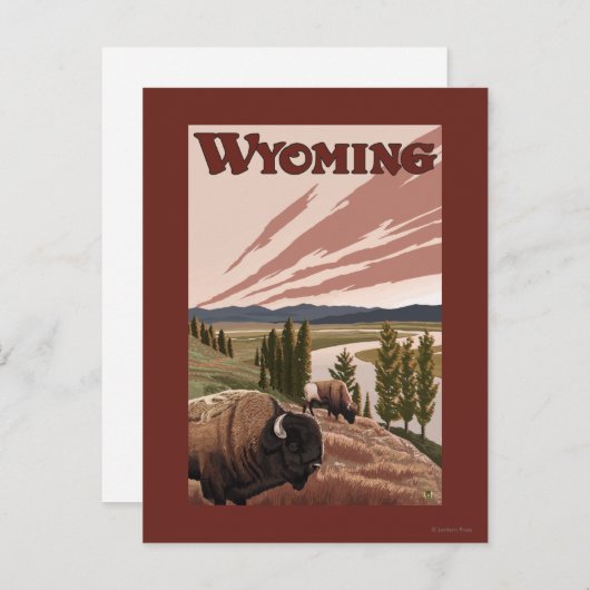 イエローストーン川のバイソンのヴィンテージ旅行ポスター ポストカード (正面/裏面)