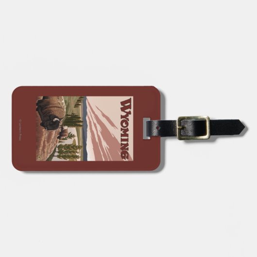 イエローストーン川のバイソンのヴィンテージ旅行ポスター ラゲッジタグ (正面横)