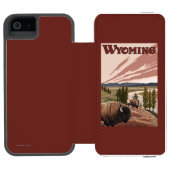 イエローストーン川のバイソンのヴィンテージ旅行ポスター INCIPIO iPhoneウォレットケース (フォリオオープン)