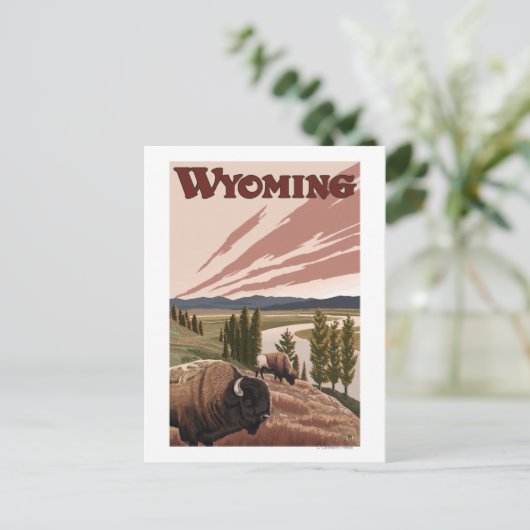 イエローストーン川バッファロー ヴィンテージ トラベル ポスター ポストカード (スタンド正面)