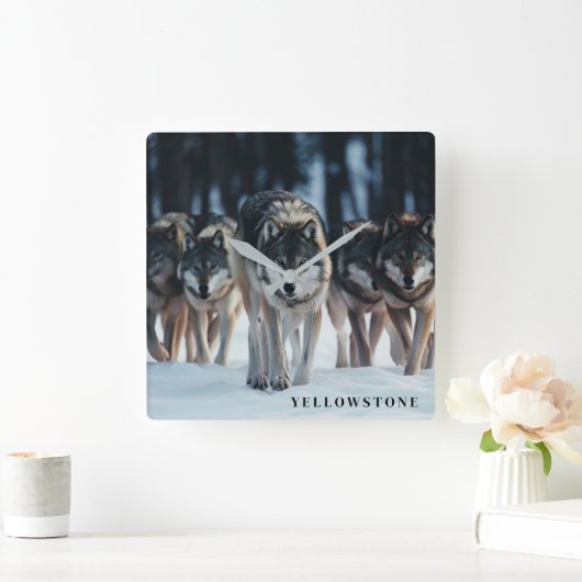 イエローストーン・ウォルフ スクエア壁時計 (ホーム)