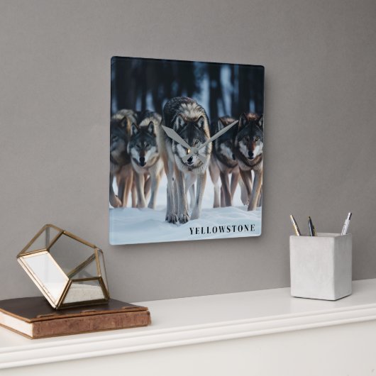 イエローストーン・ウォルフ スクエア壁時計 (オフィス)