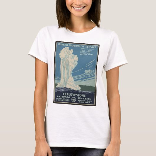 イエローストーン・オールド・フェイスフル公園ビンテージポスター Tシャツ (正面)
