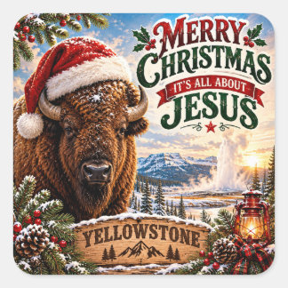 イエローストーン クリスマス バイソン メリークリスマス スクエアシール
