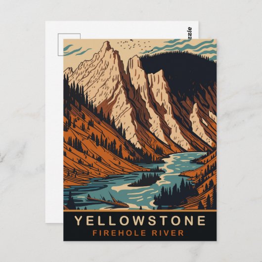 イエローストーン、ファイアホール川、WY、ヴィンテージ旅行 ポストカード (正面/裏面)